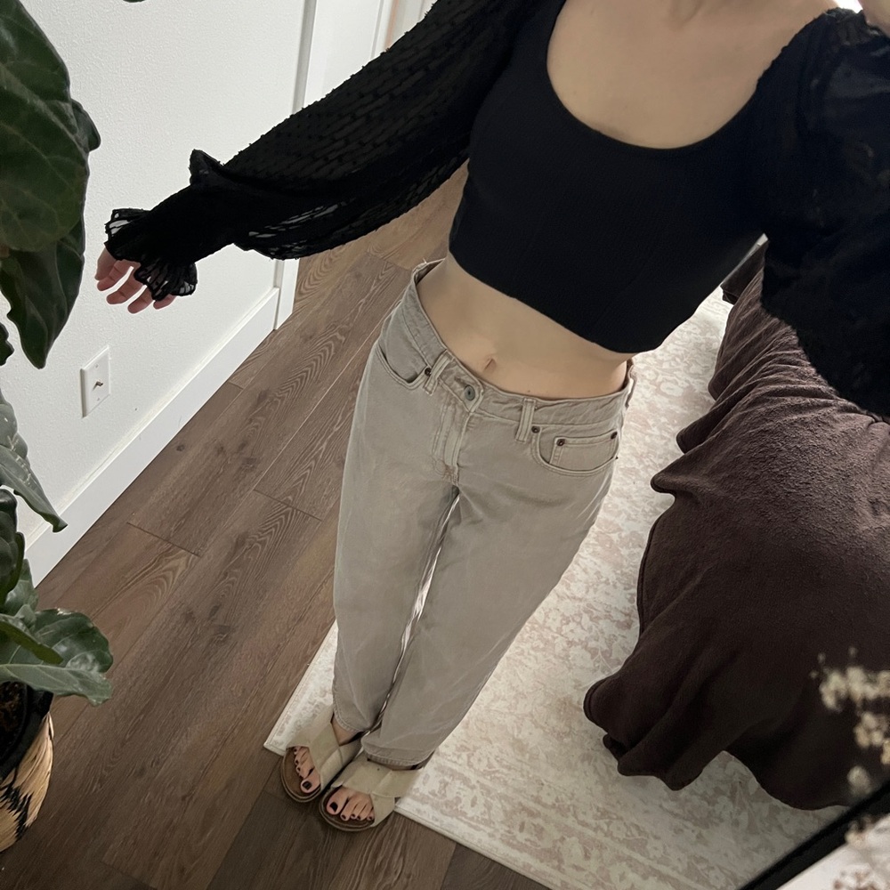 Urban Outfitters Black Bishop Sleeve Crop Top